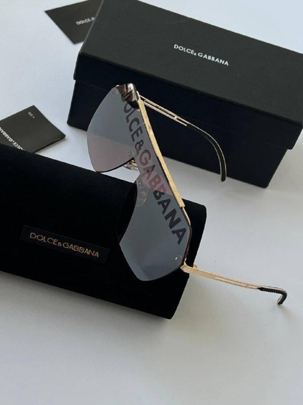 Dolce & Gabbana Gold Frame Black Gradient Lens Shield Sunglasses